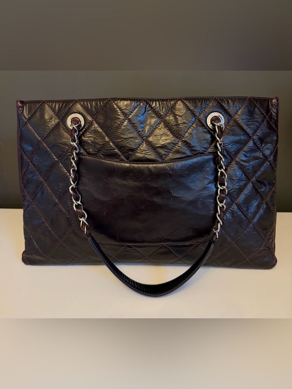 Chanel Grand Shopping Tote Dark Burgundy Brown Glazed Crumpled Calfskin 2009 GST - Picture 6 of 16